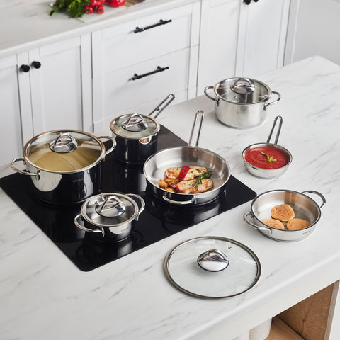 Karaca Ada V2 12-Piece Stainless Steel Induction Cookware Set, Silver