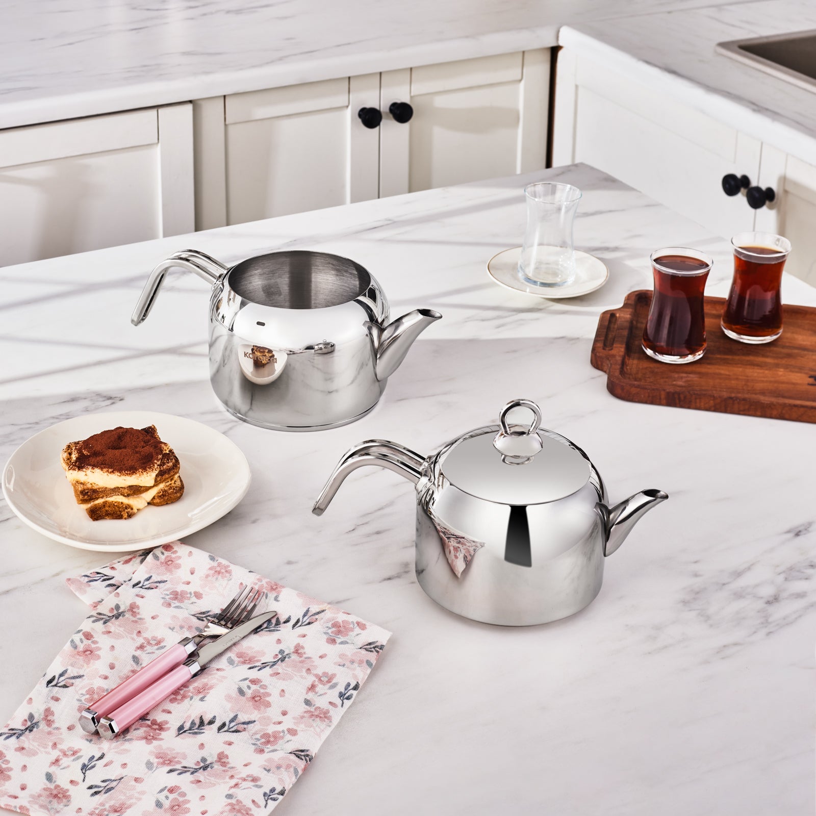 Karaca Manes Stainless Steel Induction Teapot Set, Medium, Metal