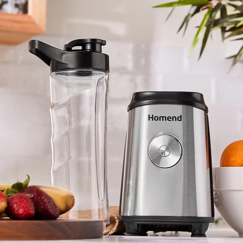 Homend Mixfresh 7010UK Dishwasher Safe, Stainless Steel Blender & Smoothie Maker, Two 600ML BPA Free Portable Bottles, Inox Black