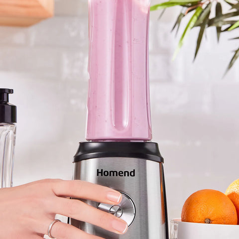 Homend Mixfresh 7010UK Dishwasher Safe, Stainless Steel Blender & Smoothie Maker, Two 600ML BPA Free Portable Bottles, Inox Black