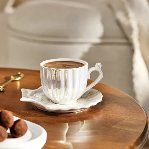 Karaca Oyster 4-Piece Porcelain Espresso & Turkish Coffee Cup Set, 90ml, White