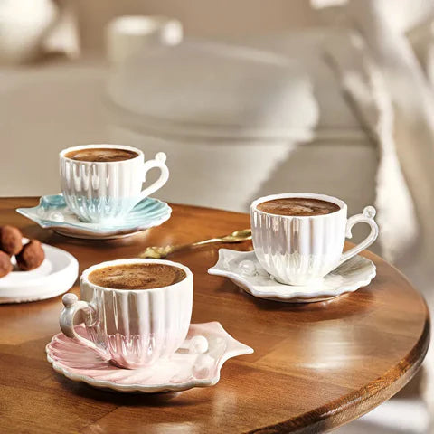 Karaca Oyster 4-Piece Porcelain Espresso & Turkish Coffee Cup Set, 90ml, White