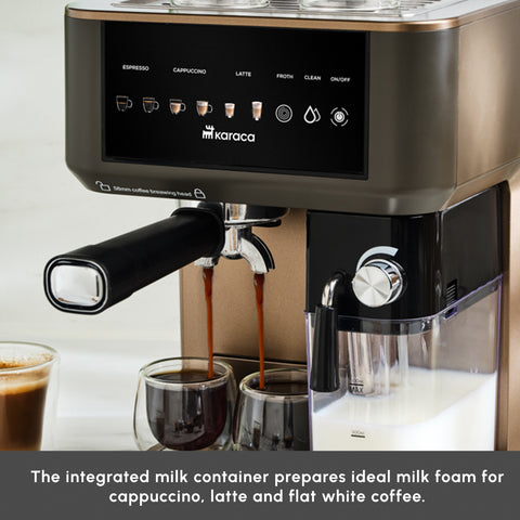 Karaca MyCaffe Barista S10 Espresso, Latte & Cappuccino Coffee Machine with Integrated Milk Tank, 1,8L, 1350W, Walnut Brown