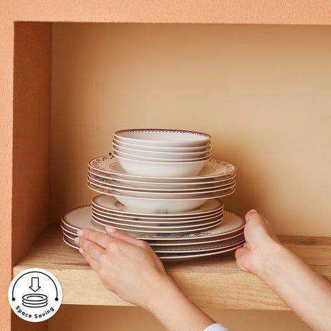 Karaca Nakkaş 24-Piece Bone China Dinner Set for 6 People, White Multi