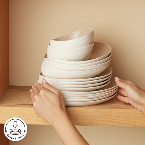 Karaca Earth Collection Rise Porcelain 55-Piece Dinner Set for 12 People, Cream