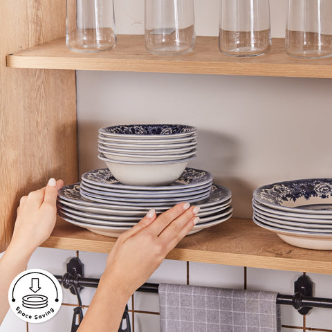 Karaca Old Town 24-Piece Stoneware Dinner Set for 6 People, Blue