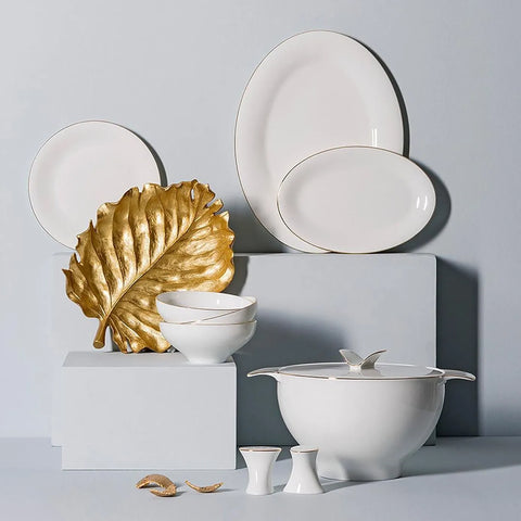 Jumbo Bone China Golda 61-Piece Dinner Set for 12 People, Gold