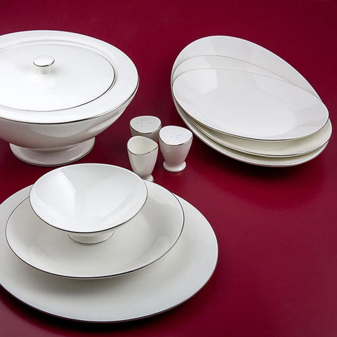 Jumbo Bone China Moon Platin 64-Piece Dinner Set for 12 People, Platin