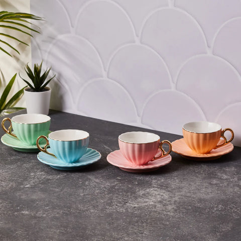 Karaca Golf 8-Piece Porcelain Espresso Turkish Coffee Cup Set for 4 People, 90ml, Multi