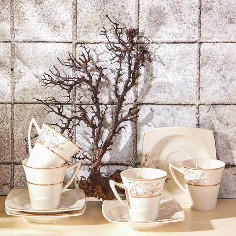 Karaca Willow Set 6 Tasses à Café 90ml Avec Soucoupes - Service Porcelaine Design Unique