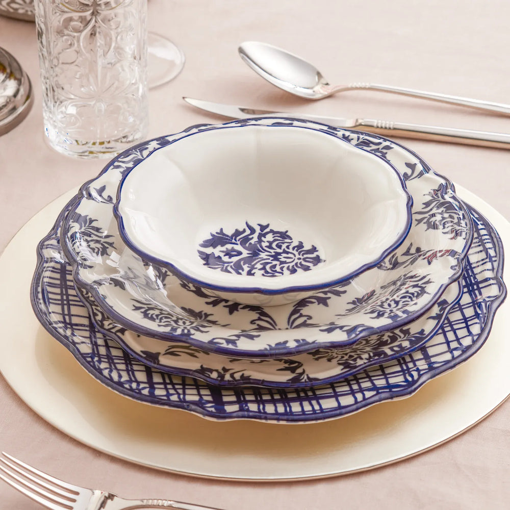 Karaca Maren 24-Piece Porcelain Dinner Set for 6 People, Blue White