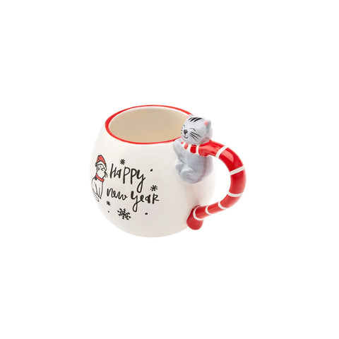 Karaca New Year Christmas Cat Ceramic Mug, 450ml, Multi