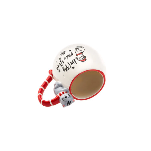 Karaca New Year Christmas Cat Ceramic Mug, 450ml, Multi