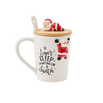 Karaca New Year Christmas Santa Ceramic Mug with Lid and Spoon, 375ml, Multi