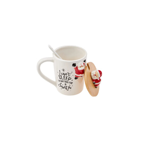 Karaca New Year Christmas Santa Ceramic Mug with Lid and Spoon, 375ml, Multi