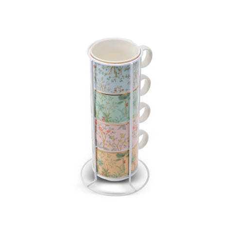 Karaca Lavinya 4-Piece Porcelain Mug Set with Stand, 160ml, Multi