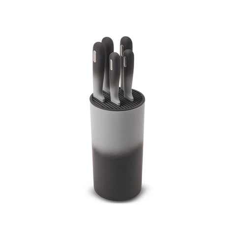 Karaca Moonlight 5 Piece Round Knife Block Set, Black Grey