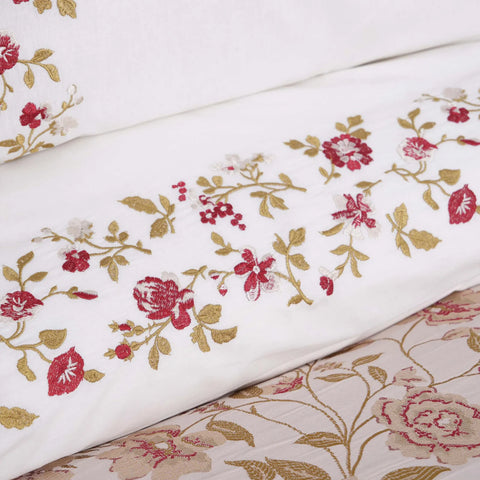 Karaca Home Flora Bedding Set with Bed Sheet, 8 Piece, Double, Red Multi