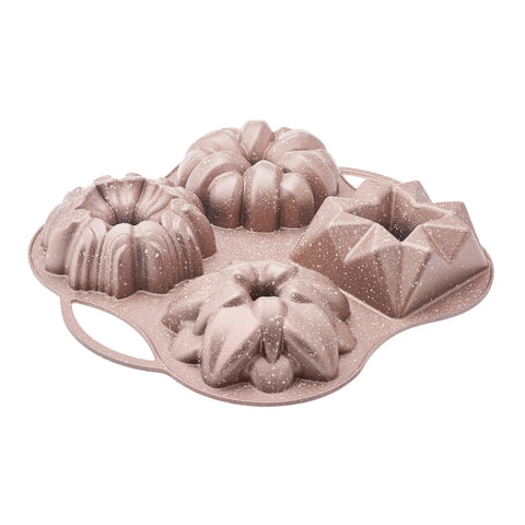 Karaca Cake Pro Aluminium Cast Decorative Bundt Cake Tin, 4 Piece, 28cmx35cm, Rose Gold
