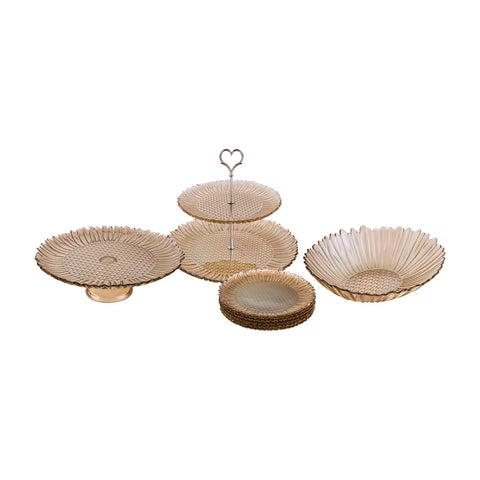 Karaca Belda 9 Piece Glass Serveware Set, Transparent