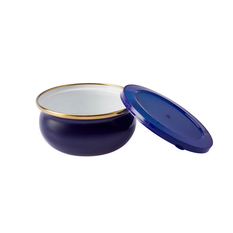 Karaca Retro 7-Piece Enamel Yoghurt Fermentation Set, Navy Blue Gold