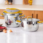 Karaca Orbit 2-Piece Stainless Steel Induction Pressure Cooker Set, 4L+6L, Yellow Silver