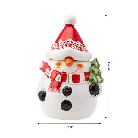 Karaca New Year Christmas Snowman Ceramic Storage Jar, 1700ml, Multi