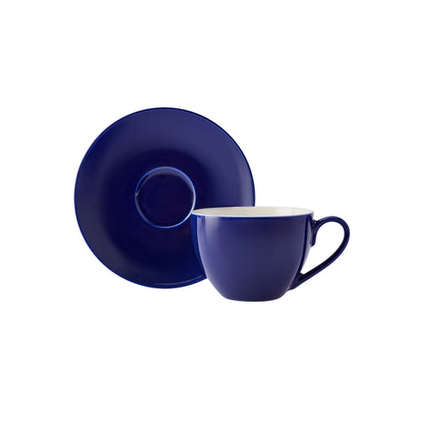 Karaca 12 Piece New Generation Bone Tea Cup and Saucer Set for 6 People, 220ml, Navy Blue