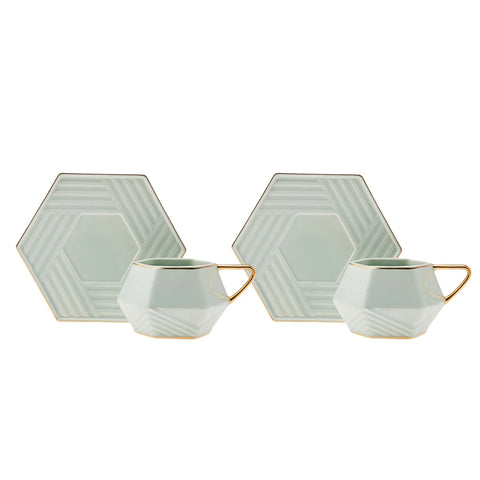 Karaca Line 4 Piece Porcelain Espresso Turkish Coffee Cup Set for 2 People, 90ml, Multi