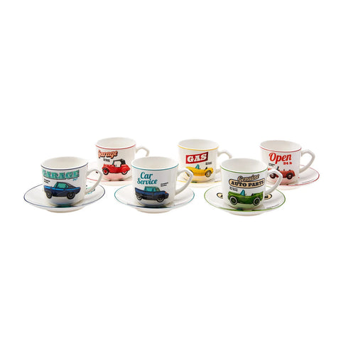 Karaca Cars 12 Piece Porcelain Turkish Coffee Cup Set for 6 People, 80ml, Multi