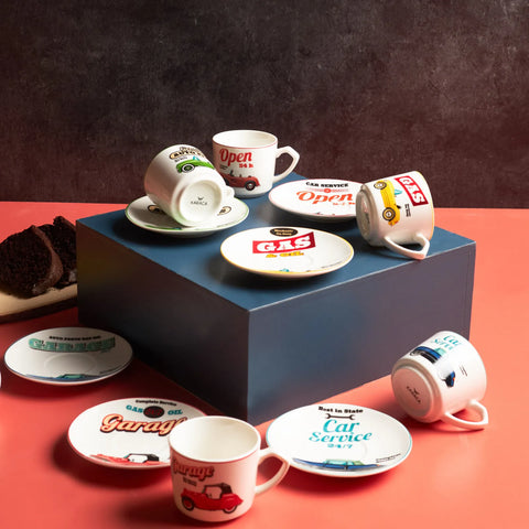 Karaca Cars 12 Piece Porcelain Turkish Coffee Cup Set for 6 People, 80ml, Multi