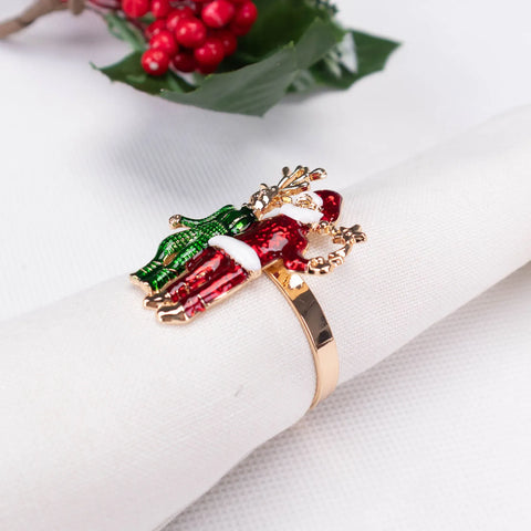 Karaca Home New Year Christmas Deer And Santa Metal Napkin Ring Set, 2 Piece, Multi