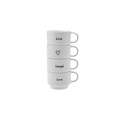 Karaca Lovely Laugh 4-Piece Porcelain Espresso Turkish Coffee Cup Set for 4 People, 100ml, White Black