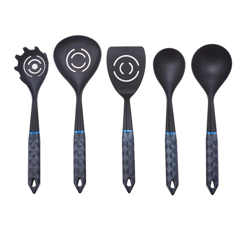 Karaca Diamond 5 Piece Kitchen Utensil Set with Stand, Black Blue