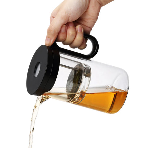 Karaca Brewy Glass Tea French Press, 500ml, Black Transparent