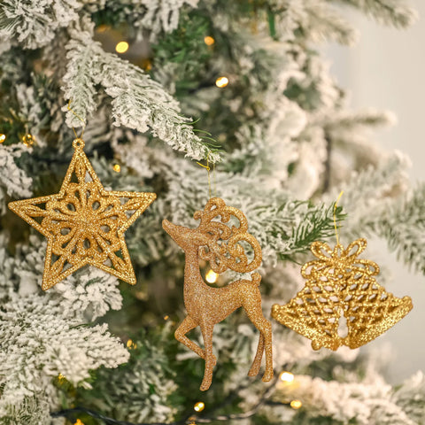 Karaca Home New Year Christmas Glitter Tree Decoration Set, 3 Piece, Gold