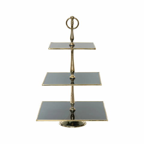Karaca Home Line Glass Decorative 3-Tier Cake Stand, 25cm, Black Gold