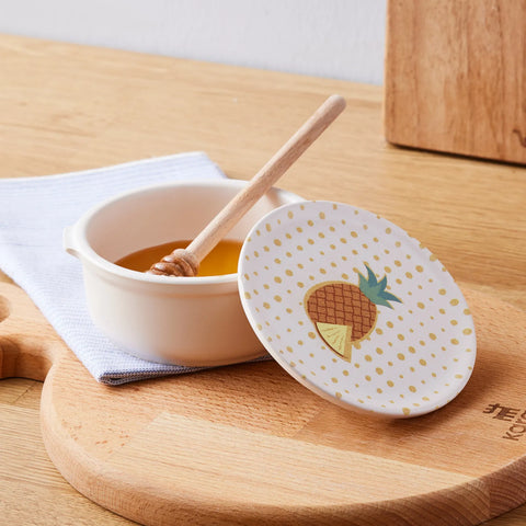 Karaca Ceramic Spotted Pineapple Breakfast Storage Container Set with Lid, 14cm, Multi