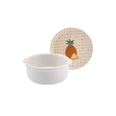 Karaca Ceramic Spotted Pineapple Breakfast Storage Container Set with Lid, 14cm, Multi