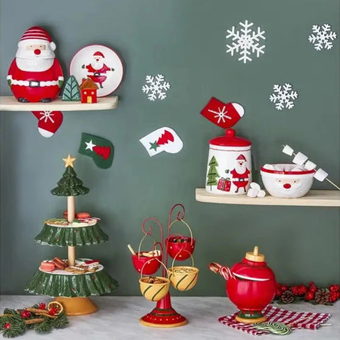 Karaca New Year Christmas Corrousel Ceramic Snack Bowl with Stand, 32cm, Multi