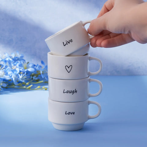 Karaca Lovely Laugh 4-Piece Porcelain Espresso Turkish Coffee Cup Set for 4 People, 100ml, White Black