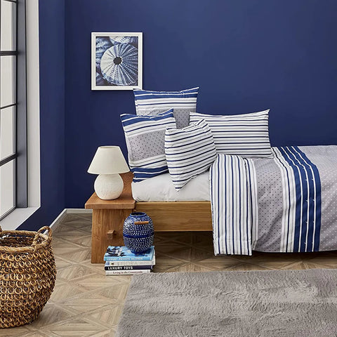 Nautica Home Bornea 100% Cotton Duvet Cover Set, King, 230cmx220cm, Navy Blue White