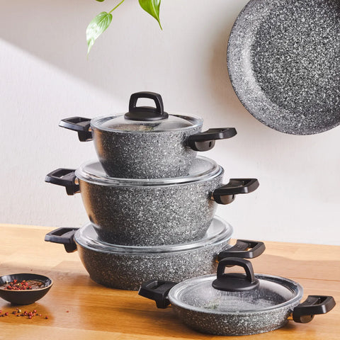 Karaca Grey Stone Biogranite 9-Piece Cookware Set, Grey