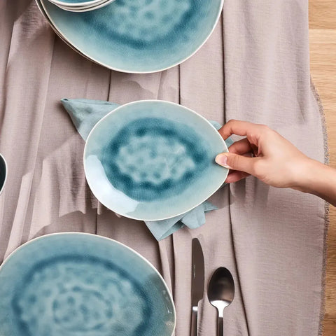 Karaca 18-Piece Reactive Glaze Dinner Set for 6 People, Turquoise