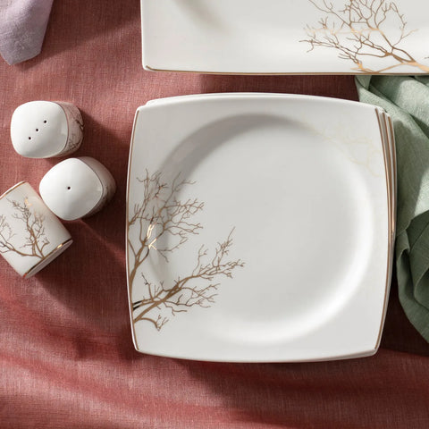 Karaca Autumn 60-Piece Porcelain Dinner Set for 12 People, White Gold