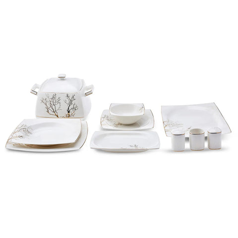 Karaca Autumn 60-Piece Porcelain Dinner Set for 12 People, White Gold