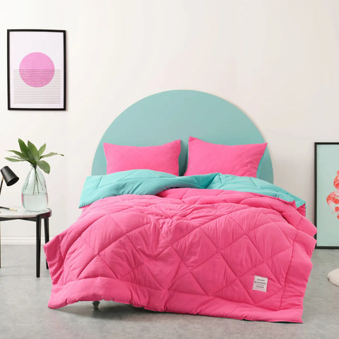 Karaca Home Smart Comfort Raspberry 100% Microfiber Duvet Set with Bed Sheet, Double, Pink Blue