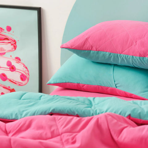 Karaca Home Smart Comfort Raspberry 100% Microfiber Duvet Set with Bed Sheet, Double, Pink Blue