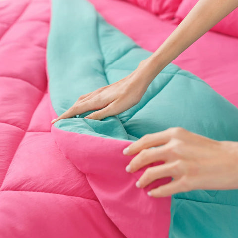 Karaca Home Smart Comfort Raspberry 100% Microfiber Duvet Set with Bed Sheet, Double, Pink Blue