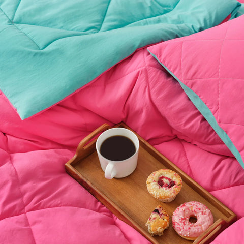 Karaca Home Smart Comfort Raspberry 100% Microfiber Duvet Set with Bed Sheet, Double, Pink Blue